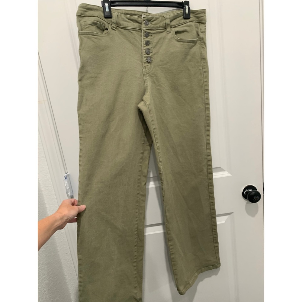 AnnieWear Los Angeles Olive Green Wide Leg Button Fly Pants XL